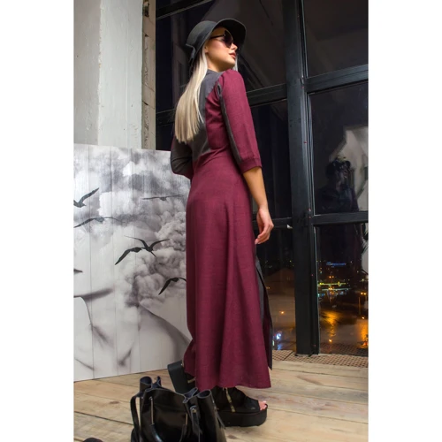 Платье FLFashion Френсис УПФ 3003 48 бордовое повседневное удлиненное миди: Состав Полиэстер, Лен