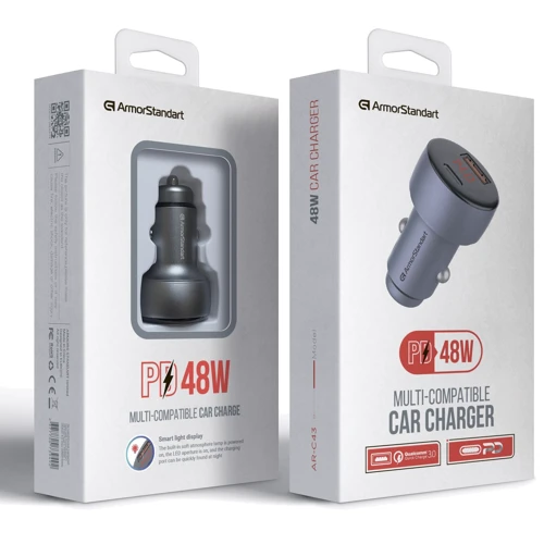 Зарядний пристрій ArmorStandart Car Charger USB+USB-C AR-C43 Grey (ARM73949): Особливості Швидка зарядка, Power Delivery (PD), USB-C