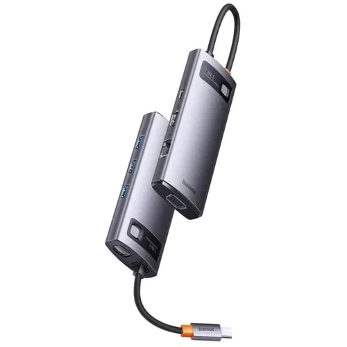 Адаптер Baseus Adapter Metal Gleam Series USB-C to HDMI+3xUSB3.0+PD+VGA+RJ45 Gray (WKWG040013) фото 5