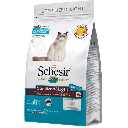 Сухой монопротеиновый корм Schesir Cat Sterilized & Light для стерилизованных кошек и кастрированных котов с рыбой 0.4 кг (56127)