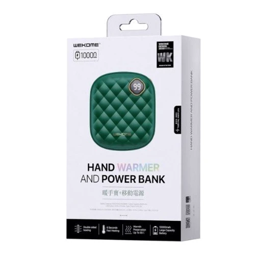 Внешний аккумулятор WK Wekome Herze Power Bank 10000mAh and Hand Warmer Green (WP-111): Встроенный кабель нет