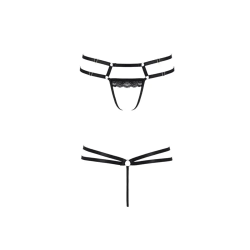 Трусики-стринги из стреп с кружевом LORRY THONG black S/M - Passion Exclusive