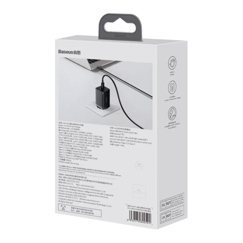 Зарядное устройство Baseus Wall Charger GaN3 Pro 2xUSB-C+USB 65W with USB-C Cable Black (CCGP050101) фото 7
