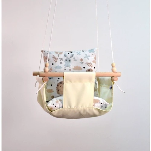 Качели детские Лесные зверьки тканевая подвесная молочная