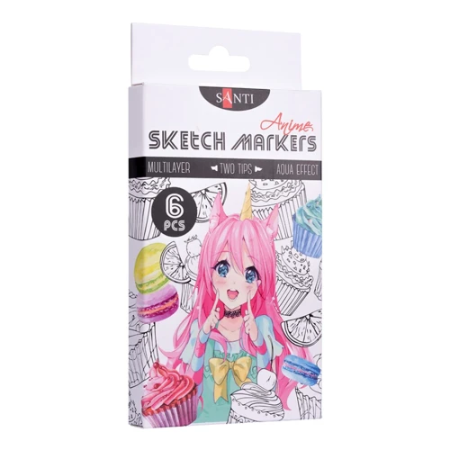 Набор двусторонних маркеров SANTI sketch 390550 Anime 6 шт уп, 34,7 мм