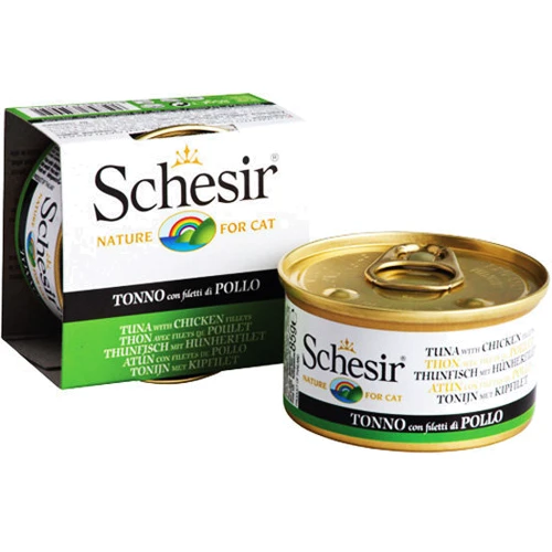 Натуральні консерви для кішок Schesir Tuna Chicken тунець з курячим філе і рисом, 85 г