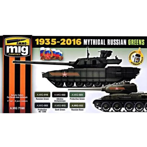 Набір акрилових фарб AMMO A-MIG-7160: Легендарні російські зелені кольори 1935-2016