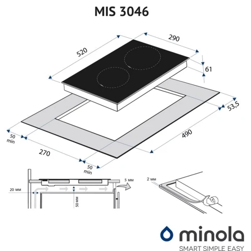 Варочная поверхность электрическая Minola MIS 3046 KWH: Расположение панели спереди