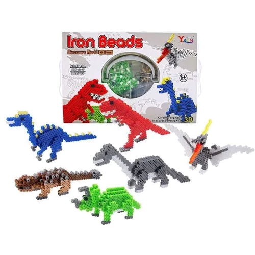 Термомозаїка Yirun Iron Beads ET 19 A світ динозаврів, 6 3D фігурок, 3000 бусин у коробці: Виробник Yirun Iron Beads