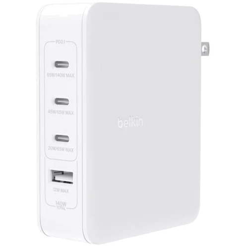 Зарядное устройство Belkin Wall Charger 3хUSB-С+USB GaN 140W White (WCH014BTWH): Кабель в комплекте отсутствует