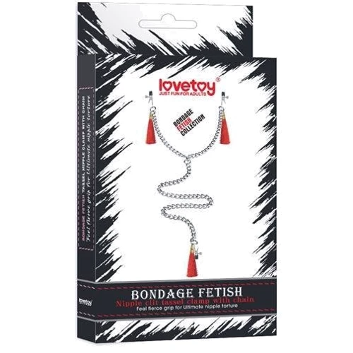 Зажимы для сосков и клитора LoveToy Bondage Fetish Nipple Clit Tassel Clamp With Chain Red