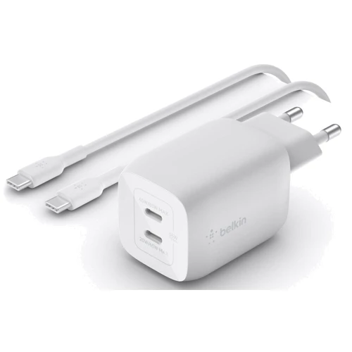 Зарядное устройство Belkin Wall Charger 2xUSB-C Home Charger GAN 65W White with USB-C Cable 2m (WCH013VF2MWH-B6): Кабель в комплекте USB-C
