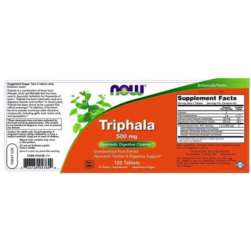 NOW Foods TRIPHALA 500 MG 120 TABS Трифала: Форма випуску таблетки