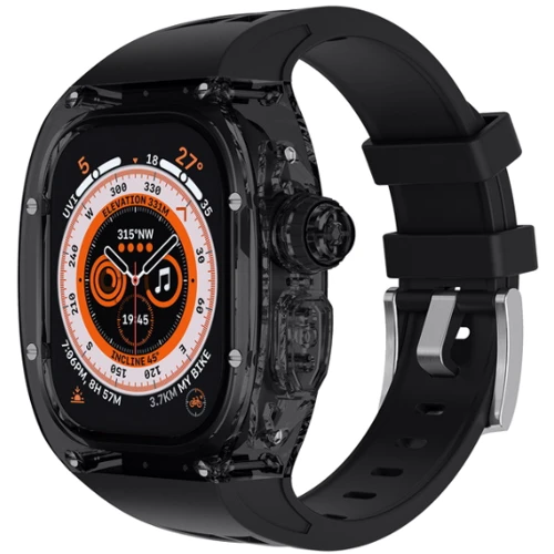 Аксессуар для Watch Silicone Pin Buckle Black Straps + Black Transparent Case for Apple Watch 45mm