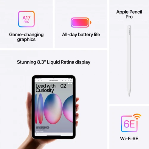 Планшет Apple iPad mini 8.3" 2024 Wi-Fi 256GB Blue (MXNC3NF/A) UA: Время автономной работы До 10 часов при активном использовании (в интернете по сети Wi-Fi, просмотр видео, прослушивание аудио)