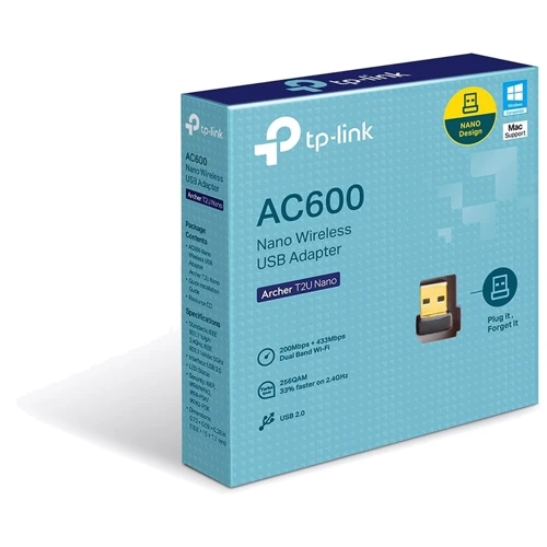 Адаптер Wi-Fi TP-Link ARCHER-T2U-NANO: Максимальна швидкість з'єднання 11ac: до 433 Мбіт / с (динамічно)