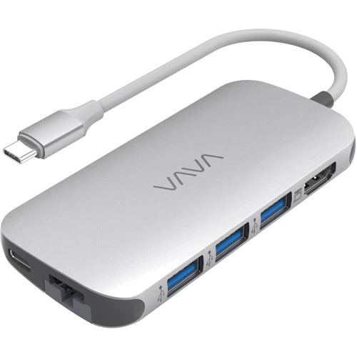 Адаптер VAVA Adapter USB-C to 3xUSB+USB-C+RJ45+micro SD+SD+HDMI 100W Silver (VA-UC006)