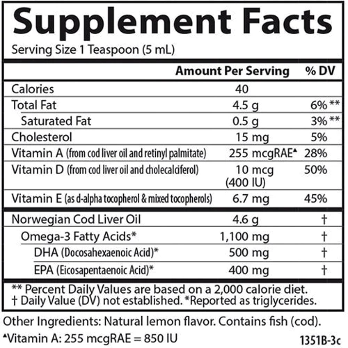 Carlson Labs Cod Liver Oil Natural 250 ml Масло печени трески: Тип Омега 3
