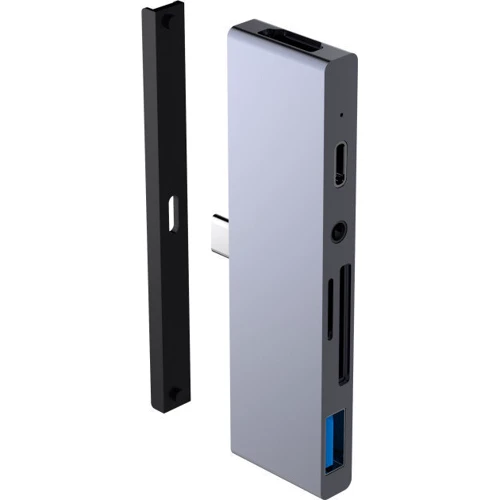 Адаптер Qitech Adapter USB-C to USB-C+USB3.0+micro SD+SD+HDMI+Mini-jack 3.5 Space Gray (QT-Hub3): Інтерфейс підключення USB-C