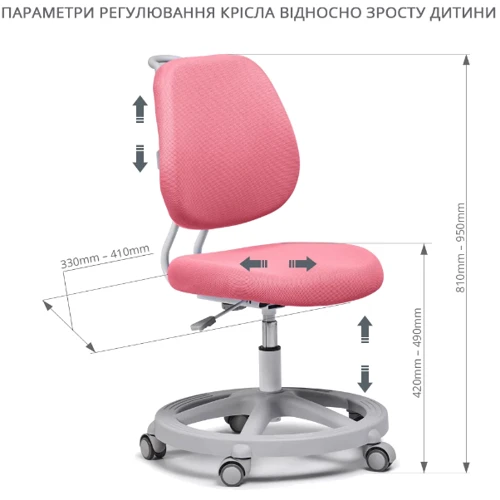 Детское кресло Fundesk Pratico pink: Регулировка Глубины сиденья, Высоты спинки, Высоты сиденья