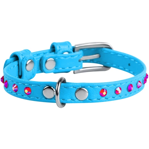 Ошейник WAUDOG Glamour с клеевыми стразами 9 мм 19-25 см голубой (32522): Производитель WAUDOG