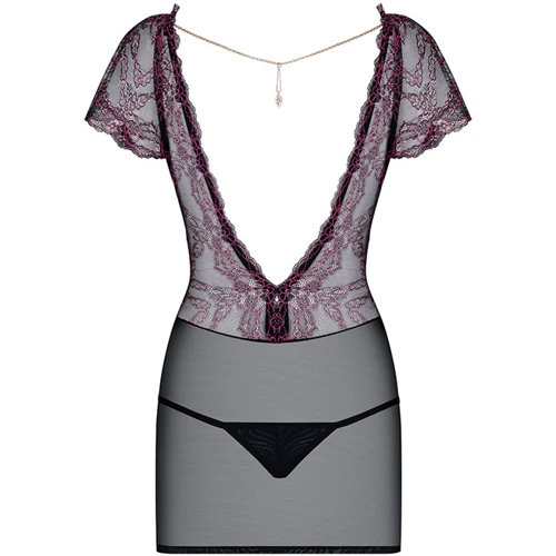 Коротенькая эротическая сорочка с кружевом Obsessive Sedusia, S/M (UA70945)