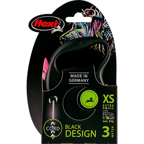 Поводок-рулетка Flexi Black Design ХS до 8 кг 3 м рожевий (4000498033210): Тип шнура трос