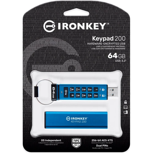 USB-флешка Kingston 64GB IronKey Keypad 200 AES-256 Encrypted USB 3.2 Blue (IKKP200/64GB): Максимальная скорость записи, МБ/с 115