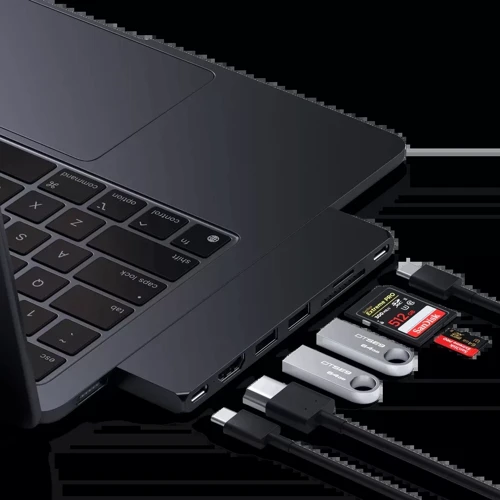 Адаптер Satechi Adapter Dual USB-C to 2xUSB-C+2xUSB+HDMI+SD Midnight (ST-HUCPHSD) фото 4
