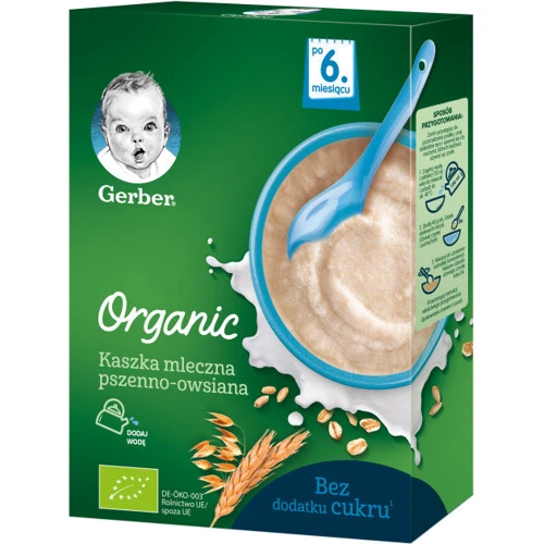 Каша GERBER сухая молочная Organic пшенично-овсяная для детей с 6 месяцев, 240г (7613036531443)
