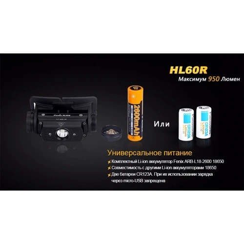Фонарь туристический Fenix HL60R Cree XM-L2 U2 Neutral White LED фото 11