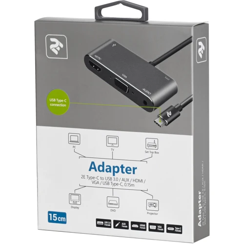 Адаптер 2E Adapter USB-C to USB-C+Mini-jack 3.5+HDMI+VGA Black (2E-W1408): Інтерфейс підключення USB-C