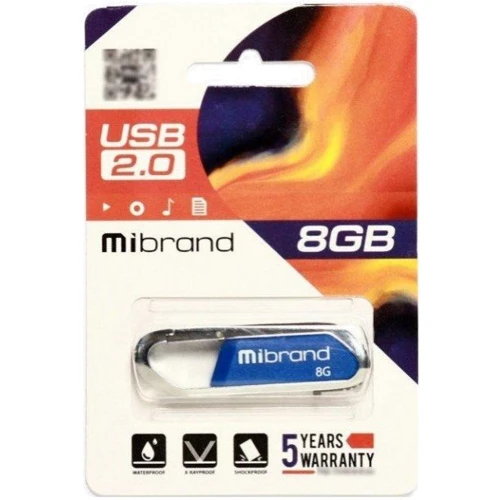 USB-флешка Mibrand 8GB Aligator USB 2.0 Blue (MI2.0/AL8U7U): Стандарт USB USB 2.0