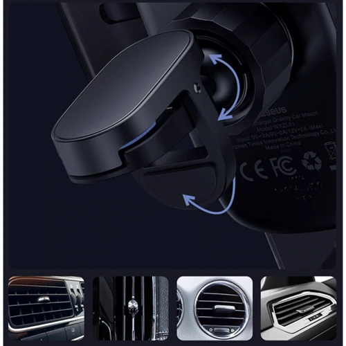 Держатель Baseus Car Holder Air Vent Wireless Charger Explore Gravity 15W Black (WXYL-K01) фото 9