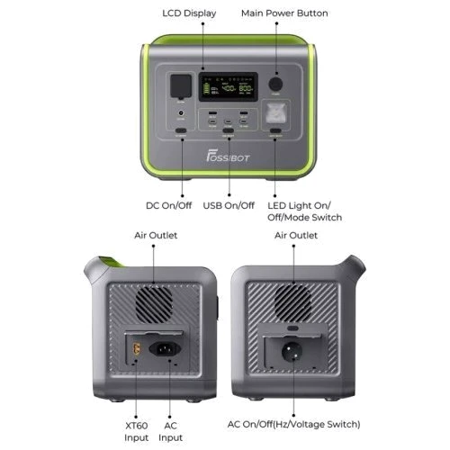 Зарядная станция Fossibot F800 512Wh 800W Green: Количество USB 5