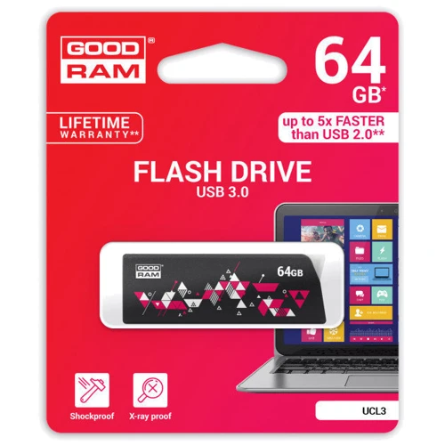 USB-флешка GOODRAM 64GB UCL3 Click USB 3.0 Black (UCL3-0640K0R11): Максимальная скорость чтения, МБ/с 60