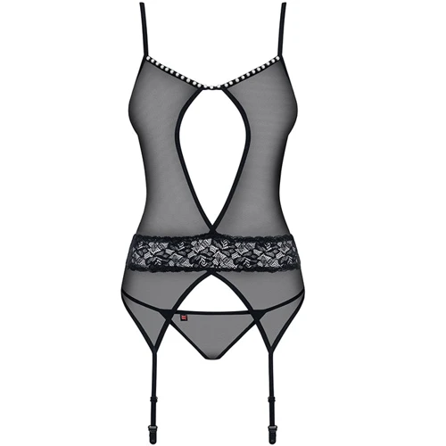 Прозрачный корсет с подвязками Obsessive 812-COR-1, Черный, S/M