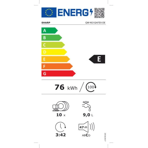 Встраиваемая посудомоечная машина Sharp QW-NS1GI47EX-DE: Размеры 45х82x55 см