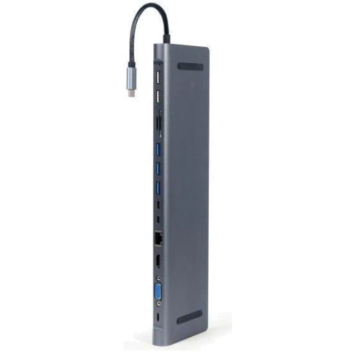 Адаптер Cablexpert Adapter USB-C to 5xUSB+2xUSB-C+RJ45+HDMI+USB-C PD+VGA+SD+microSD+3.5mm (A-CM-COMBO9-01): Колір серый