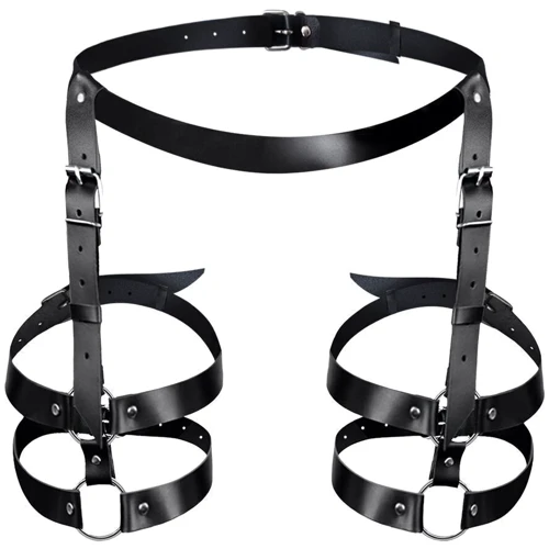 Кожаные гартеры Art of Sex - Melani Leather garters, черные L-2XL