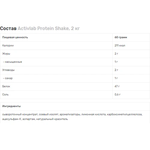 Протеин Activlab Protein Shake 2000 g Vanilla: Вид Многокомпонентные