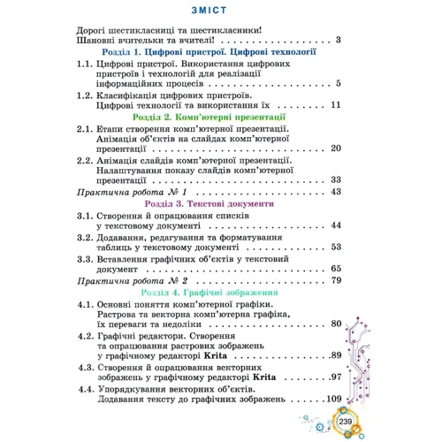 Рівкінд, Лисенка, Чернікова, Шакотько: Інформатика 6 клас. Підручник: Кількість сторінок 240