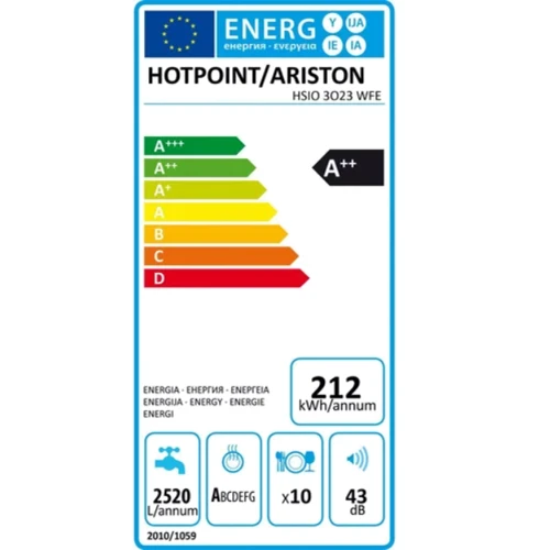 Встраиваемая посудомоечная машина Hotpoint-Ariston HSIO 3O23 WFE: Расход воды, л 9