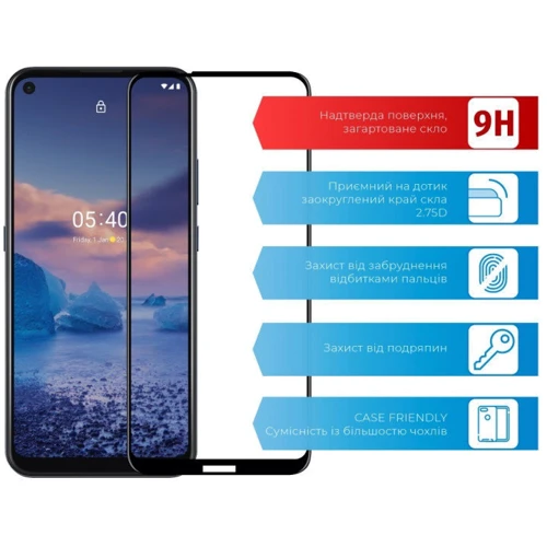 Аксессуар для смартфона ACCLAB Tempered Glass Full Glue Black for Nokia 5.4: Цвет черный