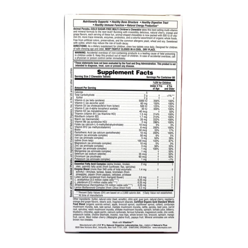 Natures Plus Animal Parade Gold 120 chewables Мультівітаміни для дітей, смак асорті: Тип мультивітаміни