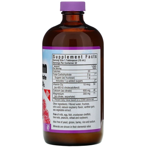 Bluebonnet Nutrition, Liquid Calcium, Magnesium Citrate Plus Vitamin D3, Natural Raspberry Flavor, 16 fl oz (472 ml) (694): Тип Магний + Кальций