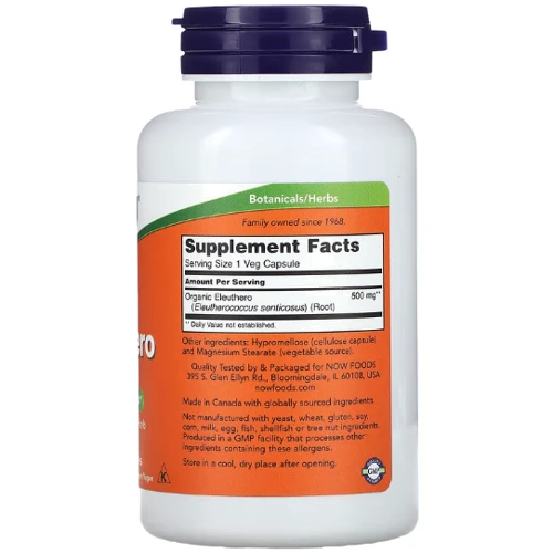 Now Foods Eleuthero Органічний елеутерокок 500 мг 10 капсул: Форма випуску Капсулы