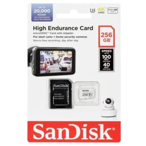 Карта памяти SanDisk 256GB microSD Сlass 10 UHS-I U3 V30 High Endurance + adapter (SDSQQVR-256G-GN6IA)