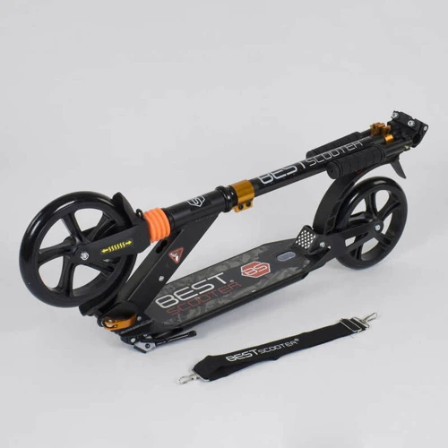 Самокат алюмінієвий Best Scooter c PU колесами і 2 аммортизаторами Black / Orange (85029): Матеріал коліс поліуретан