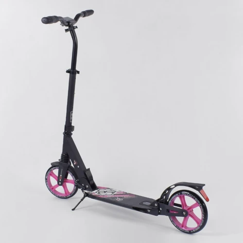 Самокат алюминиевый Best Scooter с PU колесами, 2 аммортизаторами Black/Pink (92085): Тип тормоза ножной